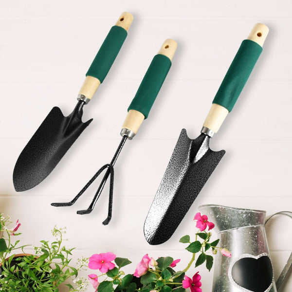 Gardening Tools Hand Cultivator Trowel Heavy Duty Wooden Handle 3 Pc
