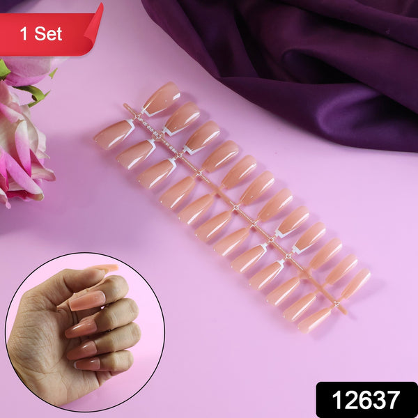 Elegant Nude Glossy Artificial Nail Tips Fake Nails (24 Pc Set)